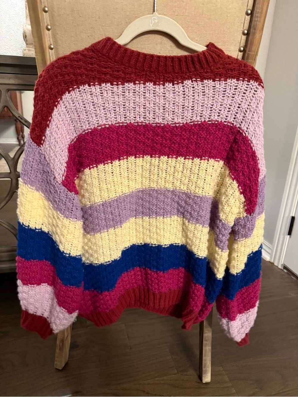 Cozy Multicolor Striped Knit Sweater - Pink, Red, Yellow & Blue